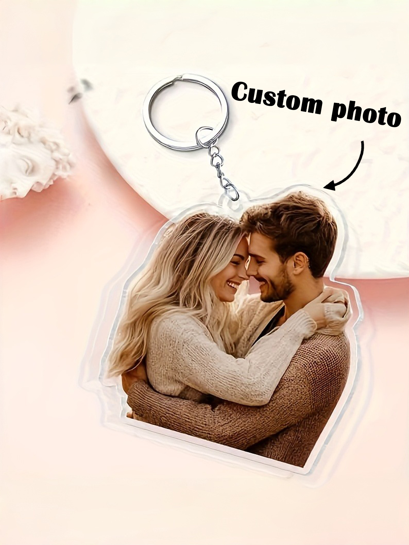 2D Flat Personalized Photo Keychain - Custom Couple Photos - Wedding, Anniversary, Valentine's Day Gifts Elegant Personalized Photo Gifts